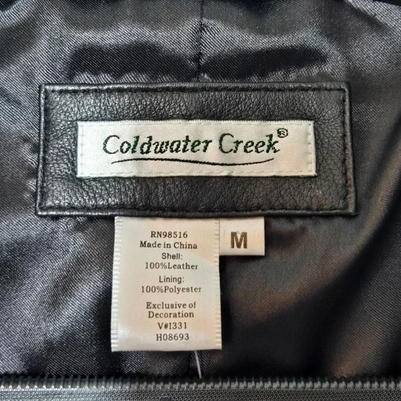 Coldwater Creek Leather Floral Embroidered Zip Up Vest Black M Western Biker NWT - Picture 4 of 7